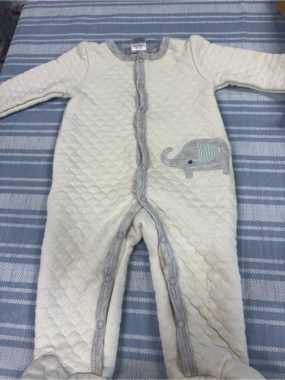 Cream Quilted Baby One-Piece with Elephant Accent